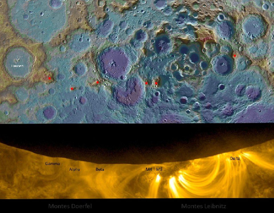 Patricio Leon aus Santiago, Chile, verglich Nahaufnahmen des Mondes, während er sich über die Sonne bewegt, mit einer topografischen Karte des Lunar Reconnaissance Orbiter.  Während der Sonnenfinsternis konnte er die Bergketten von Leibniz und Doereville in der Nähe des Südpols des Mondes lokalisieren.
