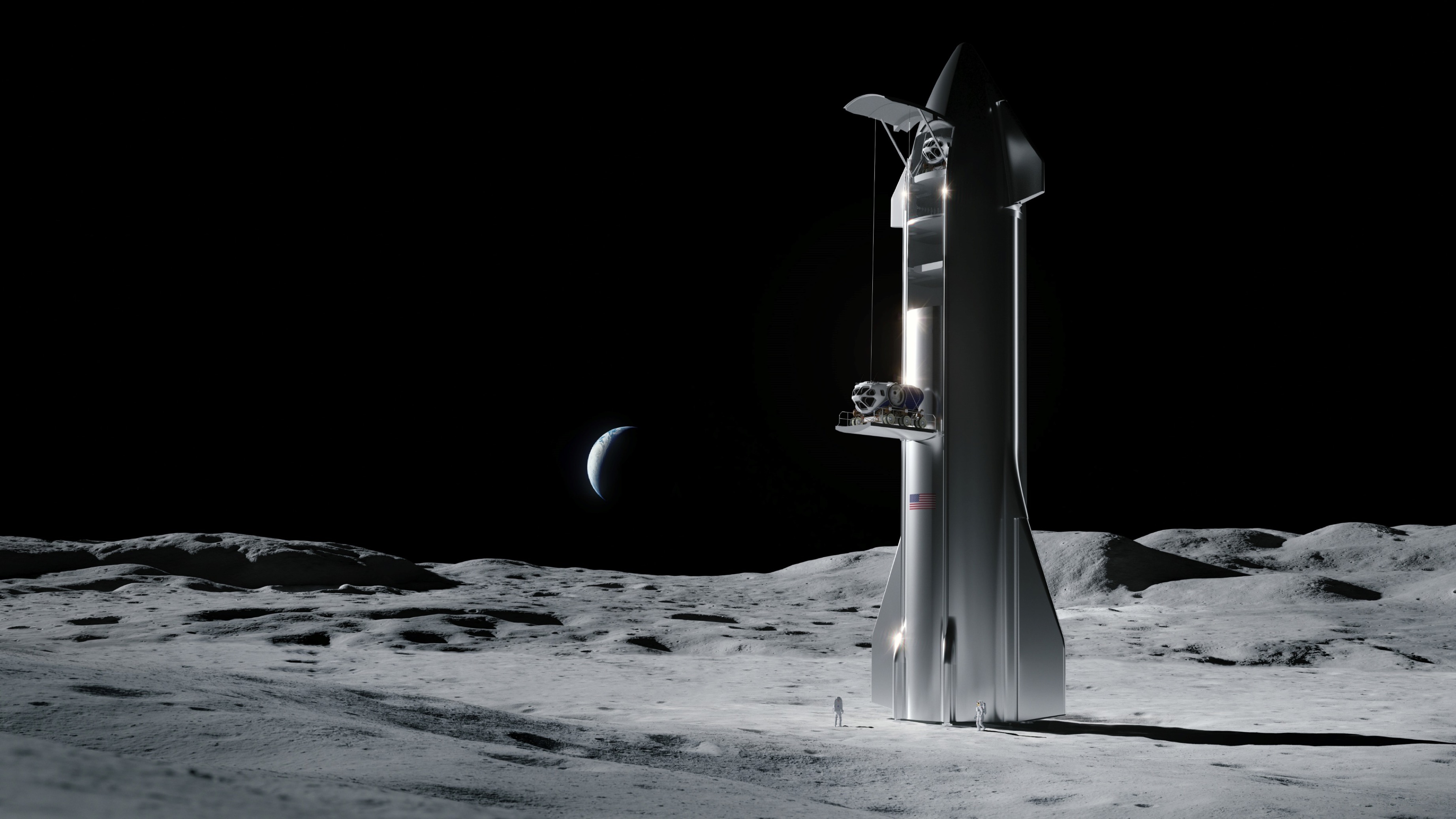 Künstlerische Darstellung der Raumsonde SpaceX auf dem Mond.