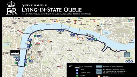 Die offizielle Karte von The Queue, bereitgestellt von der britischen Regierung.