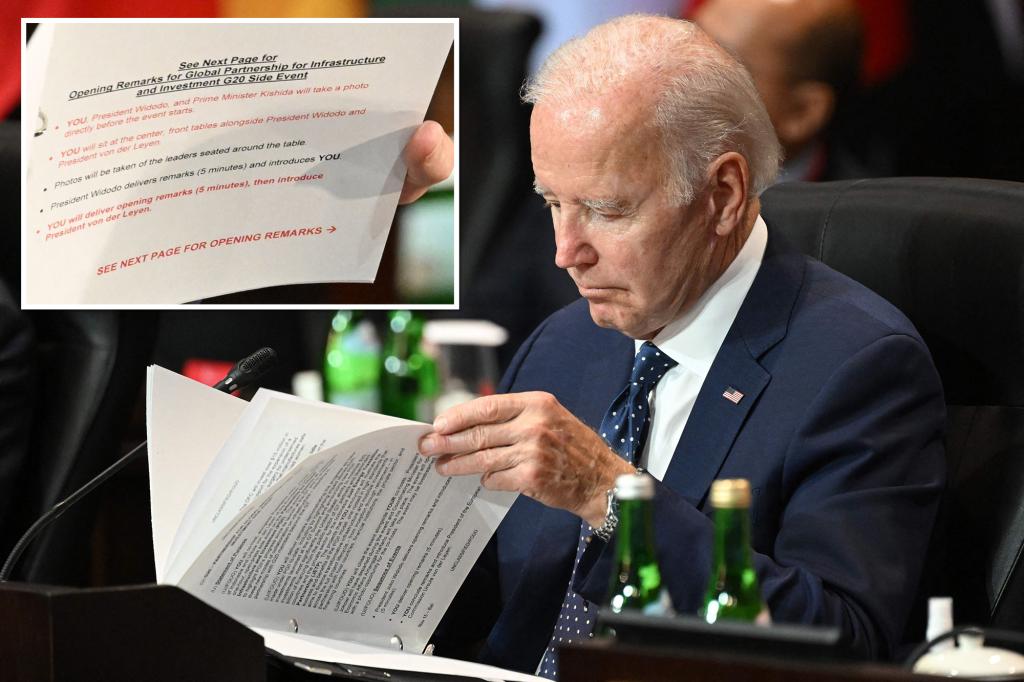 Biden bietet auf dem G-20-Gipfel einen „Spickzettel“ an, um ihn daran zu erinnern, wo er sitzen soll